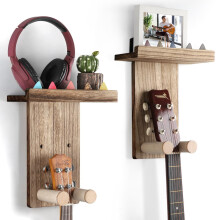 VINCOURNA 2Pack Guitar Wall Mount with Shelf, Wooden Guitar Holder
