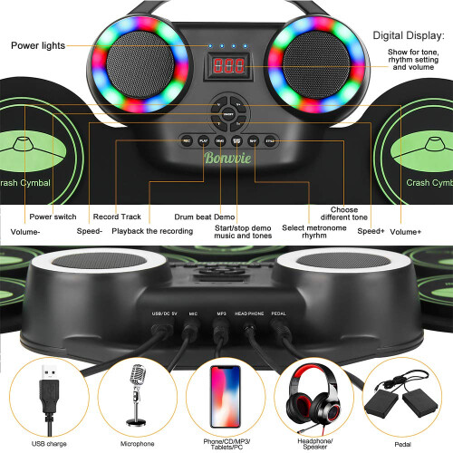 Electronic Drum E-Drum Kit, Roll Up Drum with MIDI, DTC, 1800mAh Battery 2