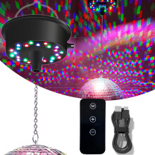 Disco Ball Motor with Lights with Remote, 5 RPM-9 RPM 24 LED Mirror Ball Motor with Lights for 4" 6" 8" 12" Balls for Party(USB/Battery Powered)