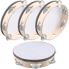 KOHAND 4 PCS 8 Inch Wooden Handheld Tambourine Drum, Hand Held Tambourine Single Row Instrument for Church, KTV, Musical Educational, Beige