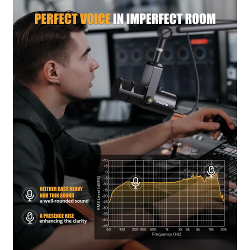 MAONO Dynamic USB/XLR Podcast PC Microphone with Software, EQ, Tap-to-Mute, Gain Control, and Volume Control, Studio Microphone for Broadcasting, Reco 2