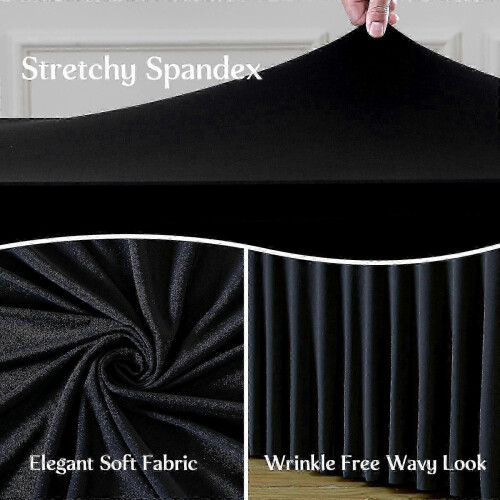 (122x60x76cm, Black) Φούστα τραπεζιού Spandex για ορθογώνιο τραπέζι, ελαστικό τρα 2