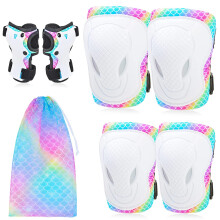 Knee Pads for Kids Elbow Pads Wrist Guards with Drawstring Mesh Bag, 7 in 1 Protective Gear Set for Girls Boys for Skating Cycling Bike Scooter, 3-8 Y