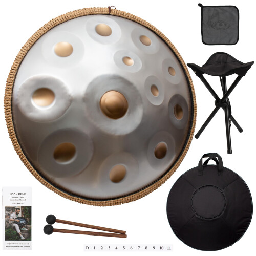 LOMUTY Handpan, Steel Drum，Hand Pan Instrument, Silver