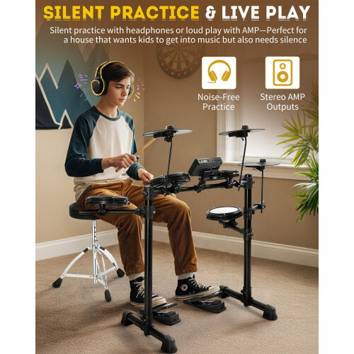 LALAHO Electric Drum Kit, Electronic Drum Kit with USB MIDI for Beginner 1