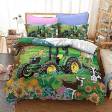 (200x200cm 78x78in) v2489 Lakan John Deere Jordbrukstraktor Påslakan / Super 3-delat sängklädset (1 påslakan)