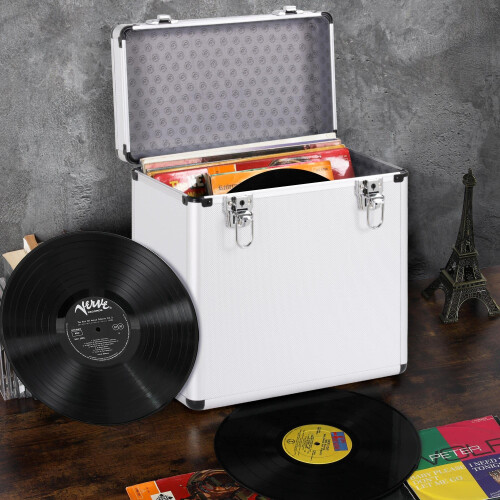 costoffs Lockable 12-Inch Vinyl Record Carry Case for DJs, Silver 1
