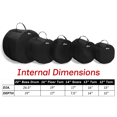 Tiger 5-Piece Drum Bag Set – Lightweight and Durable 600D Nylon – Black 1
