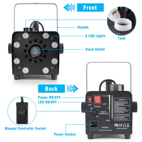 Fog Machine Hakuta 800W Snow Machine, 8 RGB LEDs, Snowflakes Effect 1