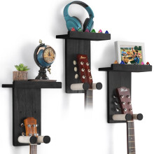 VINCOURNA 3Pack Guitar Wall Mount with Shelf, Wooden Guitar Holder