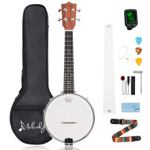 Mulucky Banjolele 4 String Banjo Ukulele Concert Size 23 Inch, Closed Solid Wood Back, Beginner Kit with Truss Rod Gig Bag Tuner String Strap Picks -