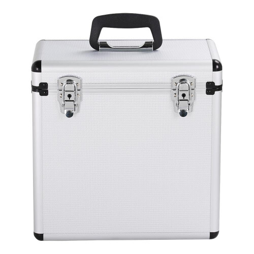 costoffs Lockable 12-Inch Vinyl Record Carry Case for DJs, Silver