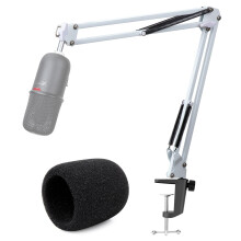 SoloCast White Boom Arm Mic Stand with Mic Cover Foam, Microphone Arm Desk Mount with SoloCast Pop Filter by YOUSHARES