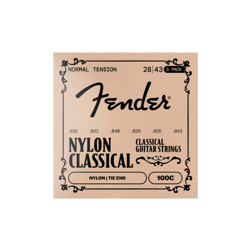Fender Fender 100 Nylon Guitar Strings, Clear/Silver, Tie End, .028-.043, 3x