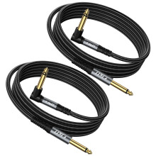 J&D Guitar Cable 2Pack, 1/4 Inch TS Instrument Cable, 6.35mm Cord for Electric Guitar, Bass, Keyboard, Amplifier, Speaker, Right Angle to Straight, Gr