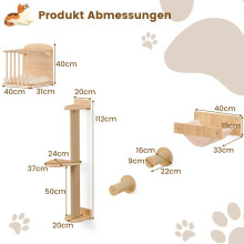 Wandgemonteerde klimset voor katten met hangmat en krabpalen