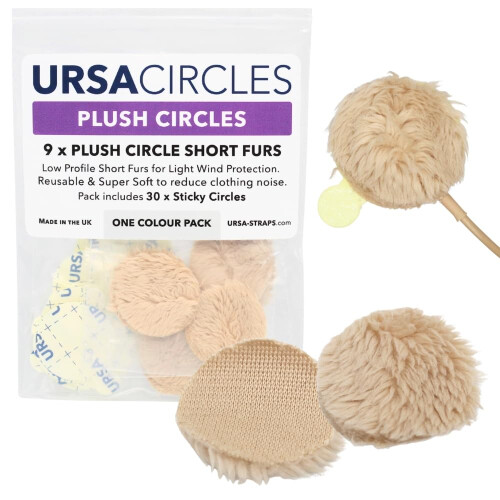 URSA Plush Circles - 9 Pack (Beige), 5 mm Short Fur Lav Mic Covers