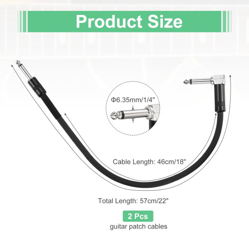 sourcing map Guitar Patch Cables 22" Pedal Board Cord Black 2Pcs 1