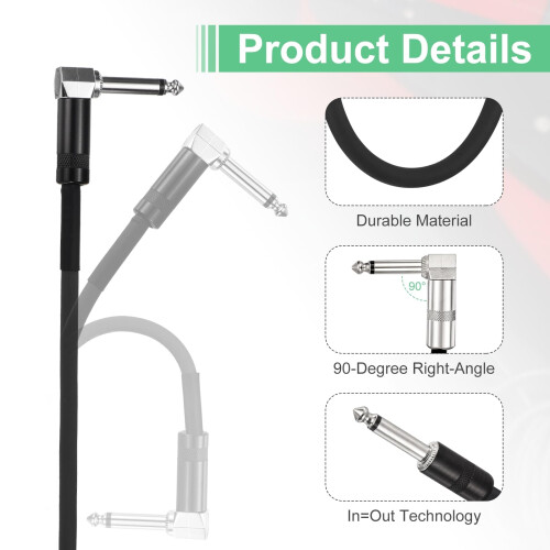 sourcing map Guitar Patch Cables 22" Pedal Board Cord Black 2Pcs 2