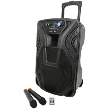 QTX Busker 12 Portable PA System with Wireless Microphones & Remote Control Bluetooth Trolley Speaker for Karaoke, Street Performers, Outdoor Parties,