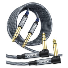 AkoaDa 6.35mm to 6.35mm TRS Instrument Cable 2-Pack, Professional 1/4 Inch Jack to Jack Cable with Nylon Braid for Amplifier, Keyboard, Speaker(Grey,