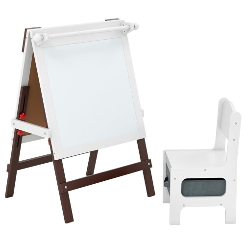 Verstelbare kinderezel met stoel, krijtbord en whiteboard 1