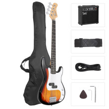 Bonnlo Electric Bass Guitar Kit for Beginners, Full Size 4/4 Bass with 20W amplifier and Bag, Cable, Strap, Stand,Strings, Maple Body, Ideal Starter