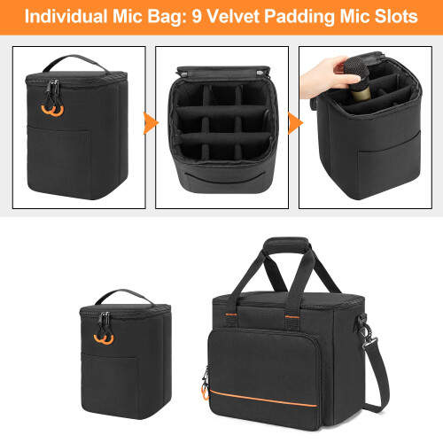 PGmoon 9-Slot Wireless Microphone Case – PE Foam, Shoulder Strap, Black 1