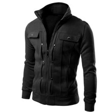 (Black,3XL)Mens Slim Fit Stand Collar Long Sleeve Coat Top Military Jacket Outwear Blazer