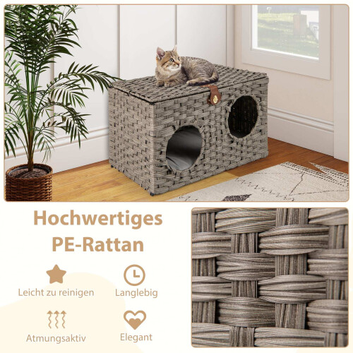 Opvouwbaar kattenhuis van PE-rotan met afneembaar kussen 2