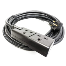 TOUGH H07RN-F Rubber Mains cable. Uk Plug to 2 Gang Socket, Black. Permaplug. 13amp
