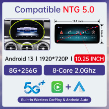 Android 13 autoradio met touchscreen, 10,25 inch, 8GB RAM en 256GB opslag, voor Mercedes Benz W205 W447