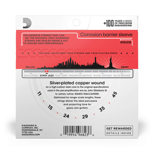 D'Addario Gypsy Jazz Acoustic Guitar Strings - EJ84M - Loop End - Medium, 11-45 2