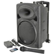 QTX | QRPA 8 Portable PA Speaker System with Bluetooth, TWS Stereo, UHF Wireless Microphone, USB/SD/FM Media Player, Rechargeable Battery, Trolley, Co