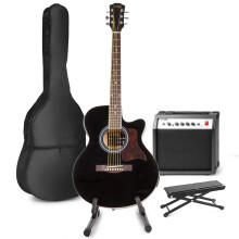 Max Black Beginner Electric Acoustic Guitar Starter Kit with Amp, Footstand, Instrument Stand and 6 Months Online Lessons Included