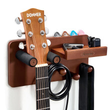 Donner Guitar Wall Mount Shelf with 3 Hooks, Guitar Hangers for Wall, Solid Wood Guitar Hanger Rack for Acoustic, Electric, Bass, Ukulele, Banjo, Viol