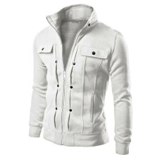 (White,4XL)Mens Slim Fit Stand Collar Long Sleeve Coat Top Military Jacket Outwear Blazer