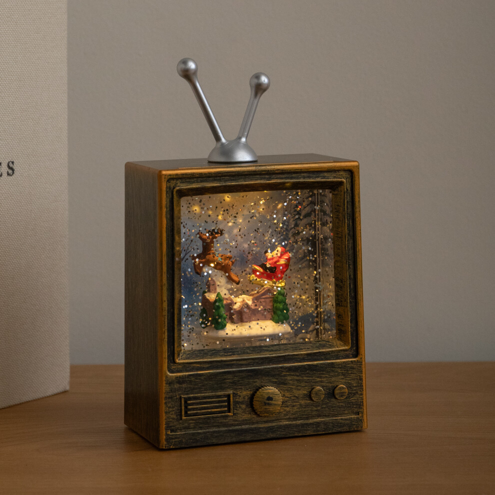 Samuel Alexander Unisex Bronze 18 Dual Powered Light Up Tv Christmas Water Spinner With Santa Scene In - Image 4
