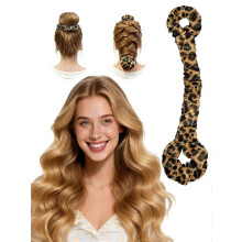 (Leopard print) Arricciacapelli multifunzione in raso senza calore e elastico per capelli, bigodino arricciacapelli