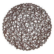(Coffe) Round Paper Fiber Woven Place Mats Decorative Braided Natural Mat Holidays Parties Decor 15 inch Set