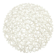 (White) Round Paper Fiber Woven Place Mats Decorative Braided Natural Mat Holidays Parties Decor 15 inch Set