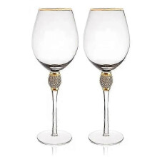 (A) Set van 2 kristallen wijnglazen met gouden rand, elegante champagneflutes met lange steel en diamanten decoratie, geschikt voor cocktails.