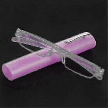 (Strength 1.50, B-purple) Ultradunne leesbrillen met metalen montuur voor mannen en vrouwen, draagbaar mini-ontwerp met etui.