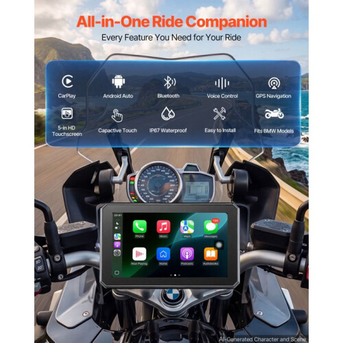 Carplay Sem Fio para Moto-Duoku com Tela Touch HD de 5 Polegadas, Bluetooth Duplo, Compatível com Apple CarPlay e Android Auto 2