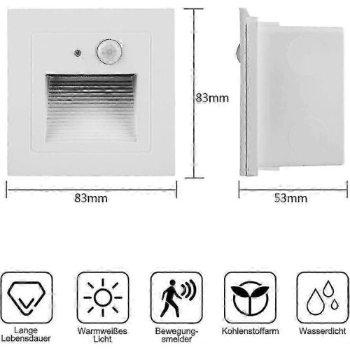 (white) [2 τεμάχια] Εντοιχιζόμενα φώτα σκάλας 3W, LED με αισθητήρα κίνησης, 2