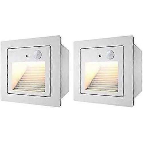 (white) [2 τεμάχια] Εντοιχιζόμενα φώτα σκάλας 3W, LED με αισθητήρα κίνησης,