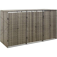 vidaXL Cobertizo para 3 contentores de lixo, ratim de polietileno, cinzento, 207x80x117 cm