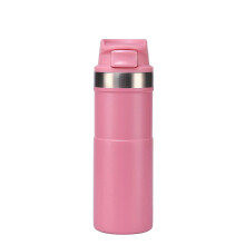 (pink) Taza de viaje de acero inoxidable a prueba de fugas de 16 oz, vaso térmico para café con aislamiento