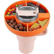 (Orange) Bol de silicona para aperitivos para vaso Stanley de 40 oz con asa, bandeja para aperitivos para vaso
