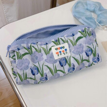 (Bubble Tulip Blue) Bolsa organizadora de cosméticos con estampado de monedas y llaves, de tela de algodón y lona |